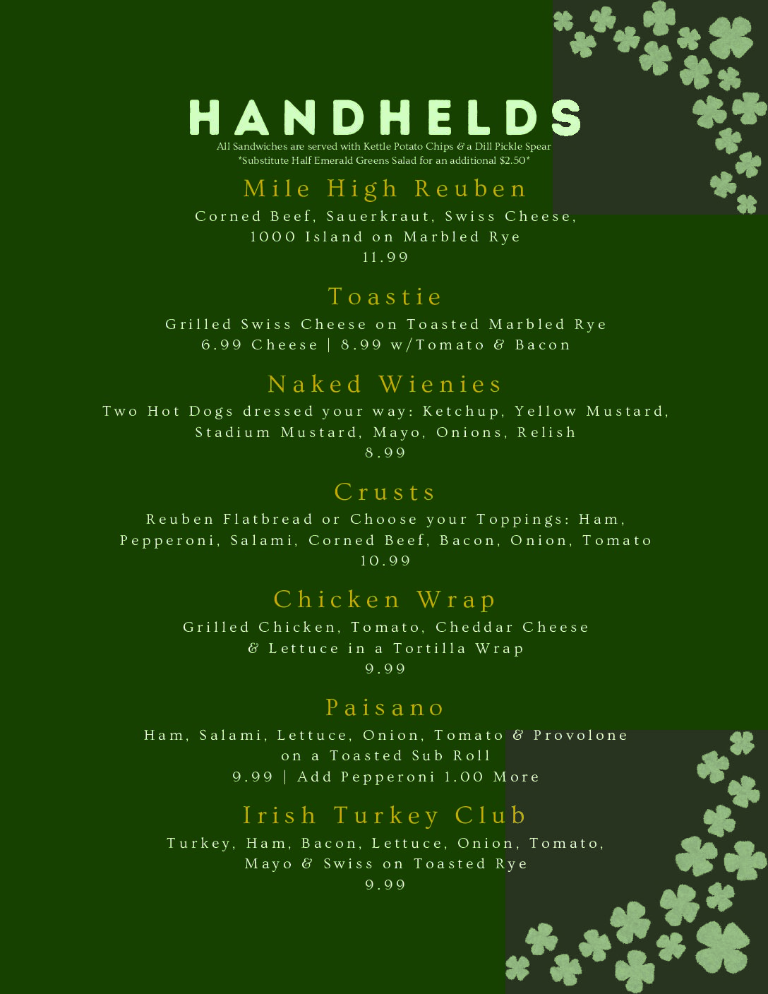 Brubaker's Pub Menu for Locations in Green, Stow, and Hudson Menu Page 2