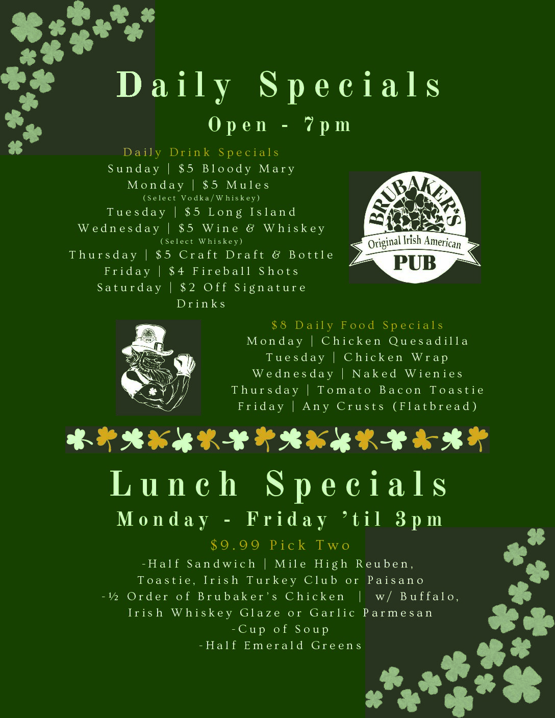 Brubaker's Pub Menu for Locations in Green, Stow, and Hudson Menu 